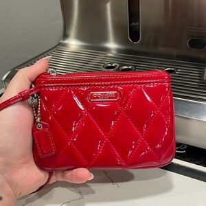Coach Poppy Glossy Red Quilted Wristlet